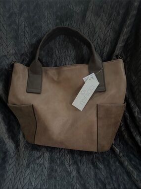 Minicci Two-Tone Taupe and Dark Brown Leather Tote